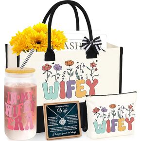 Bride Gifts Wifey Gifts in My Wifey Era Bridal Shower Bachelorette Presents for Bride to be Tote Bag Glass Cup Engagement Gift for Her