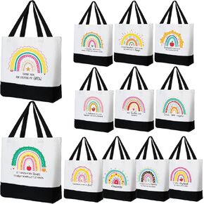 Abbylike 12 Pcs Inspirational Canvas Tote Bags Bulk End of Year Gifts Rainbow Tote Bags Motivational Quotes Appreciation Gifts for Teacher Employee Coworker Women BFF
