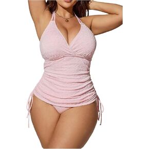 Floerns Women's Plus size tankini top top halter tie toples reamsring stops