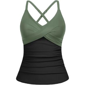 Women Tankini Bathing Suit Top - Twist Front V Neck Swim Top Only Cross Tummy Control Swimsuit 2025