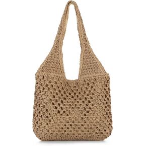 Oweisong Large Straw Beach Bag for Women Handmade Woven Raffia Tote Hobo Summer Shoulder Bag Vacation Handbag