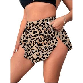 SHENHE Women's Plus Size Ruffle Swim Skirt High Waisted Asymmetrical Hem Flowy Skirted Swimsuit Bottom