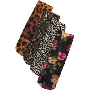 COZYEASE Women's 4 Pairs Leopard Floral Crew Socks Comfy Funny Above Ankle Socks Sets