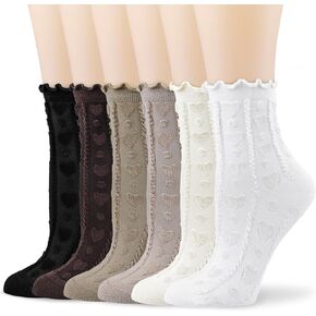 BIVOLU Womens Cute Ankle Socks Ruffle Cotton Frilly Trim Breathable Dress Ruffled Socks 6 Pack