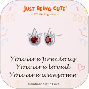 Birthstone Earrings for Girls, 925 Sterling Silver Stud Earrings for Women, Unicorn Gifts for Girls, Cubic Zirconia Studs Earrings, Unicorn Birthday Christmas Gifts for Teens Women