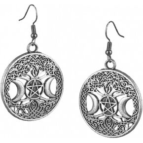 Triple Moon Earrings Symbol of Moon Goddess Hecate, Triple Moon Witchy Jewelry for Women, Triple Goddess Moon Charm Earrings with Hecate Pendant, Triple Moon Goddess Hecate Symbol