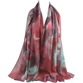 ANKOMINA Women's Watercolor Floral Print Hijab Scarf Soft Muslim Head Wraps Shawls Fahion Islamic Long Scarves