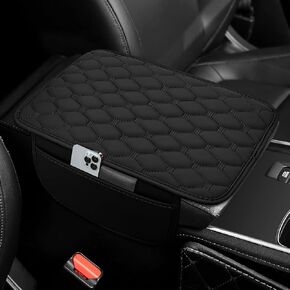 Car Center Console Cover, Arm Rest Cover, Microfiber Leather Car Armrest Cover Cushion with 2 Storage Pocket, Waterproof Anti-Scratch Console Cushion Pad Universal for Cars (Black)