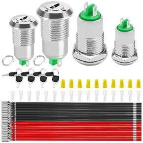 4pcs 12mm On/Off Metal Key Lock Switch Mini Electric Key Switch Switch Switch 2 PIN SPST 3A 250V AC/5A 125V AC مع غطاء أسلاك غمد الأسلاك الطرفية للدراجات الكهربائية GO KART