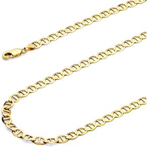 Wellingsale 14K Solid Gold Flat Mariner Chains (Select Options)