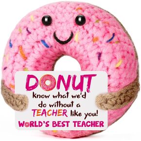 Teacher Appreciation Gifts for Women - Funny Handmade Crochet Donut Unique Cute Thank You Presents for Teachers Day, End of Year, Retirement, Graduation, Easter, Daycare, Preschool