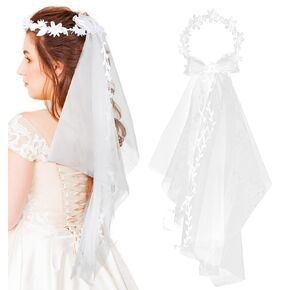 Flower Crown for Women with Bridal Veil, Short Wedding Veil with Floral Crown for Bridal Festival Photography Hair Wreath Accessory Hairbands forWomen Girls