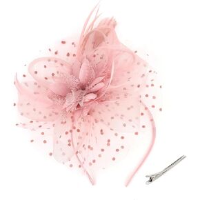 CAVETEE Fascinators Hat for Women Tea Party, Pink Fascinators Flower Feathers Headband for Women