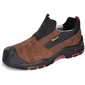 Men's Slip On Work Shoes Low Height Composite Toe Cow Leather Safety Shoes Lightweight Comfortable Sneakers for Industrial