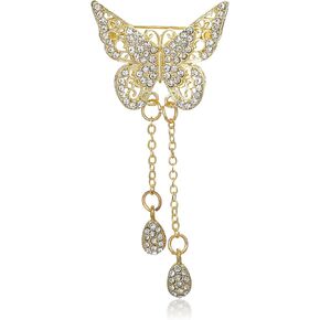 Butterfly Brooch, 1Pcs Women Hollow Out Butterfly Brooch Pin with Pendant Gold Butterfly Lapel Pin Rhinestone Brooches for Women girls Coats Jackets Sweaters Accessories