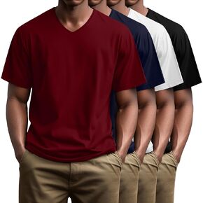 Huukeay 4 Pack Men's V Neck Cotton T Shirts M-7XL Regular Big and Tall Short Sleeve Tee 2025 Summer Clothing