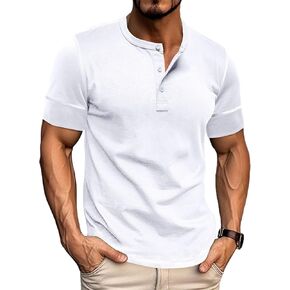 Mens Short Sleeve Henley Shirts Casual Button Tee Shirts Basic Cotton T-Shirts Summer Lightweight Tee Tops