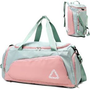 40L Gym Bag with Shoe Compartment for Women, Travel Bag Sports Duffle Bag, Overnight Weekender Backpack, Green & Pink