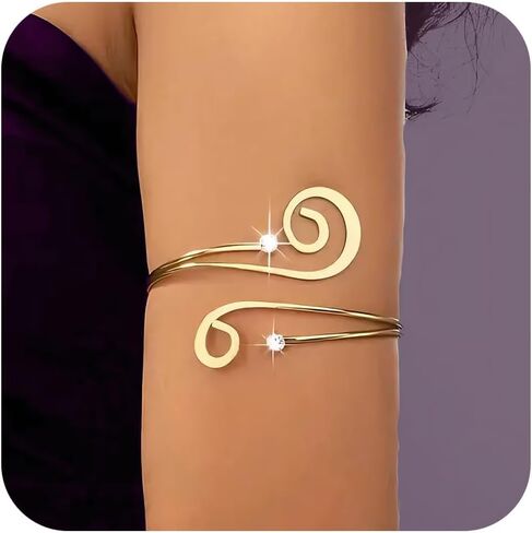 Gold Arm Cuff for Women Trendy Layered Swirl Arm Cuff Upper Arm Adjustable Gold Bikini Bangle Armband Summer Beach Hawaiian Armlet Jewelry Accessories Gifts for Her in Saudi Arabia