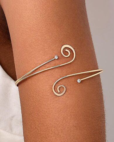 Gold Arm Cuff for Women Trendy Layered Swirl Arm Cuff Upper Arm Adjustable Gold Bikini Bangle Armband Summer Beach Hawaiian Armlet Jewelry Accessories Gifts for Her in Saudi Arabia