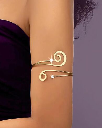 Gold Arm Cuff for Women Trendy Layered Swirl Arm Cuff Upper Arm Adjustable Gold Bikini Bangle Armband Summer Beach Hawaiian Armlet Jewelry Accessories Gifts for Her in Saudi Arabia