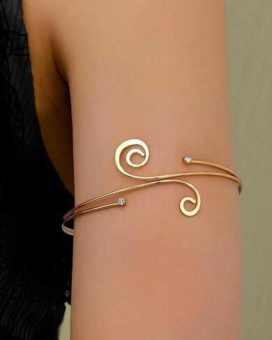 Gold Arm Cuff for Women Trendy Layered Swirl Arm Cuff Upper Arm Adjustable Gold Bikini Bangle Armband Summer Beach Hawaiian Armlet Jewelry Accessories Gifts for Her in Saudi Arabia