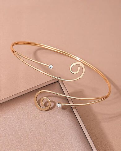 Gold Arm Cuff for Women Trendy Layered Swirl Arm Cuff Upper Arm Adjustable Gold Bikini Bangle Armband Summer Beach Hawaiian Armlet Jewelry Accessories Gifts for Her in Saudi Arabia