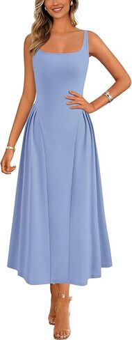 PRETTYGARDEN Solid Color Sleeveless Summer Dresses for Women 2025 Elegant Scoop Neck Cocktail Dress Semi Formal Midi Dress in Saudi Arabia
