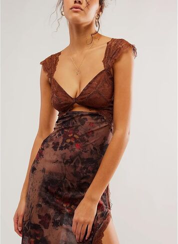 Women Sexy Lace Patchwork Mesh Dress Floral Print Cutout Sweetheart Neck Backless Slit Summer Maxi Dress in Kuwait