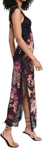 Women Sexy Lace Patchwork Mesh Dress Floral Print Cutout Sweetheart Neck Backless Slit Summer Maxi Dress in Kuwait