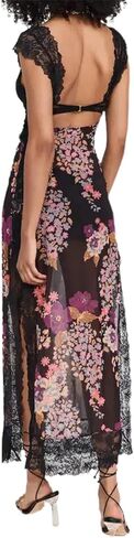 Women Sexy Lace Patchwork Mesh Dress Floral Print Cutout Sweetheart Neck Backless Slit Summer Maxi Dress in Kuwait