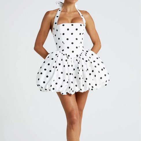 نساء Y2K HALTER Bubble Mini Dress Sexy Open Back Tie Up Backet Corset Short Puff Dress Party Cocktail Clubwear in Kuwait