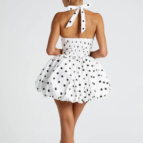 نساء Y2K HALTER Bubble Mini Dress Sexy Open Back Tie Up Backet Corset Short Puff Dress Party Cocktail Clubwear in Kuwait