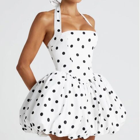 نساء Y2K HALTER Bubble Mini Dress Sexy Open Back Tie Up Backet Corset Short Puff Dress Party Cocktail Clubwear in Kuwait