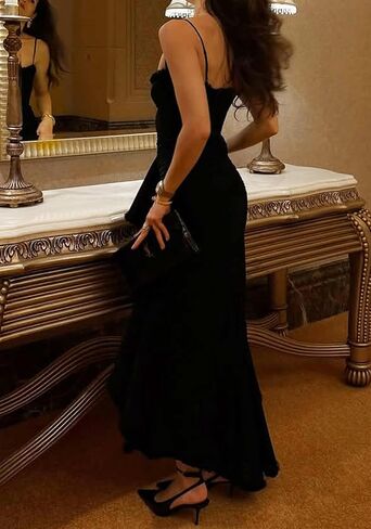 LETSVDO Women's Mesh Ruffle Maxi Dress Bodycon Ruched Corset Spaghetti Strap High Low Irregular Hem Sexy Party Dresses in Kuwait