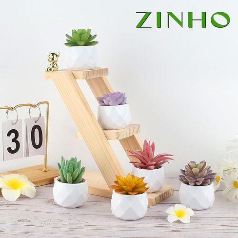 مصنع Zinho المزيف النضرة مجموعة 6 أجزاء من النباتات النضرة الاصطناعية للمكتب العصارة الواقعية الواقعية في الأواني البلاستيكية صغيرة ديكور نضج ملونة لغرفة نوم الحمام ديكور الجرف (مزيج) in Kuwait