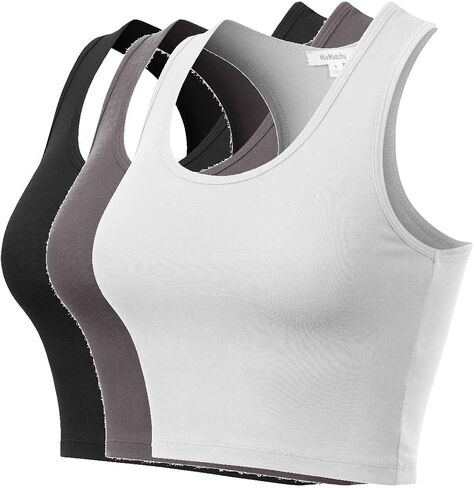 MixMatchy Women's Workout Crop Tank Tops Racerback Running Yoga Tanks Cotton Sleeveless Gym Shirts 3 Pack in Saudi Arabia