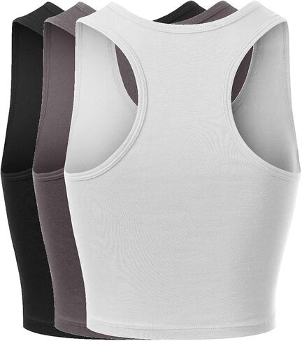 MixMatchy Women's Workout Crop Tank Tops Racerback Running Yoga Tanks Cotton Sleeveless Gym Shirts 3 Pack in Saudi Arabia