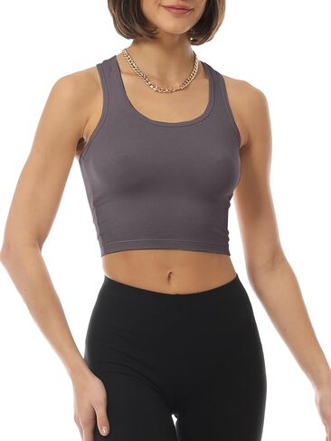 MixMatchy Women's Workout Crop Tank Tops Racerback Running Yoga Tanks Cotton Sleeveless Gym Shirts 3 Pack in Saudi Arabia