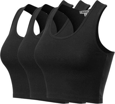 MixMatchy Women's Workout Crop Tank Tops Racerback Running Yoga Tanks Cotton Sleeveless Gym Shirts 3 Pack in Saudi Arabia