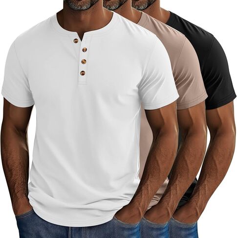 Riyiper 3 Pack Men's Big and Tall Henley T-Shirts Short Sleeve Cotton Plus Size Tees Loose Fit Plus Size Oversized Basic Tops in Saudi Arabia