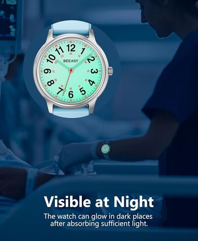 Beeasy Nurse مراقبة مقاومة للماء للمهنيين الطبيين الطلاب الرجال الرجال ، والساعات مع التمريض المستعملة 12/24 ساعة ، وسهولة قراءة الاتصال الهاتفي وفرقة السيليكون ، الوقت العسكري luminouse in Kuwait