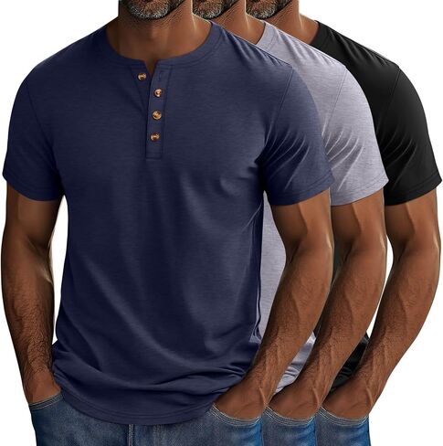 Riyiper 3 Pack Men's Big and Tall Henley T-Shirts Short Sleeve Cotton Plus Size Tees Loose Fit Plus Size Oversized Basic Tops in Saudi Arabia