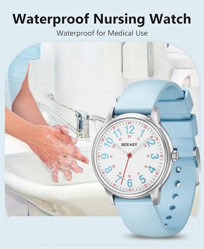 Beeasy Nurse مراقبة مقاومة للماء للمهنيين الطبيين الطلاب الرجال الرجال ، والساعات مع التمريض المستعملة 12/24 ساعة ، وسهولة قراءة الاتصال الهاتفي وفرقة السيليكون ، الوقت العسكري luminouse in Kuwait