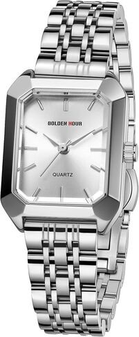 GOLDEN HOUR Women's Rectangular Quartz Watch, Gold Tone Stainless Steel Band in Kuwait