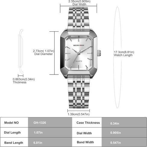 GOLDEN HOUR Women's Rectangular Quartz Watch, Gold Tone Stainless Steel Band in Kuwait