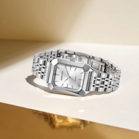 GOLDEN HOUR Women's Rectangular Quartz Watch, Gold Tone Stainless Steel Band in Kuwait