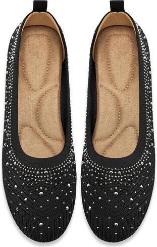 Almusen Ballets Flats for Women Dressy: Comfortable Soft Knit Work Flats Glitter Rhinestone Round Toe Casual Shoes for Office Wedding in Saudi Arabia