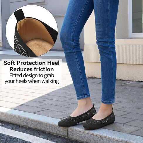 Almusen Ballets Flats for Women Dressy: Comfortable Soft Knit Work Flats Glitter Rhinestone Round Toe Casual Shoes for Office Wedding in Saudi Arabia