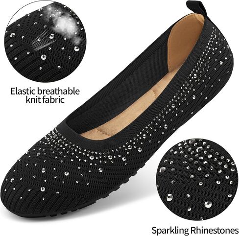 Almusen Ballets Flats for Women Dressy: Comfortable Soft Knit Work Flats Glitter Rhinestone Round Toe Casual Shoes for Office Wedding in Saudi Arabia